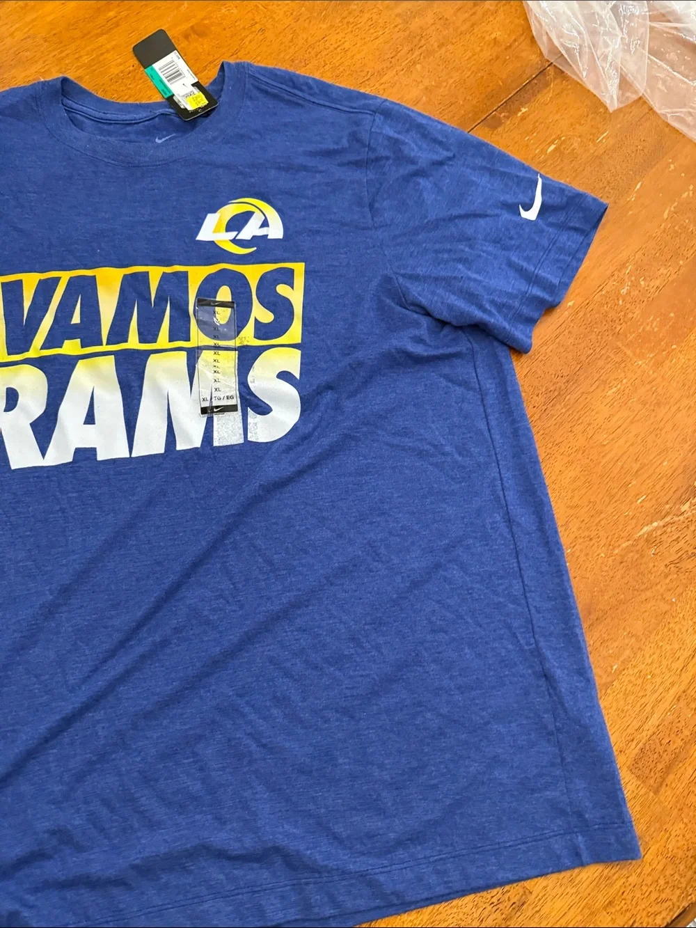 Nike Royal Blue 'Vamos Rams' Graphic Tee with Yellow & White Print xl